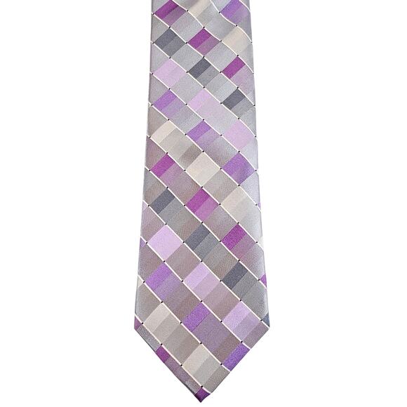 Mens Tie Purple Gray Geometric Silk 59" Classic 3.75"  Kenneth Cole Reaction - Picture 11 of 11